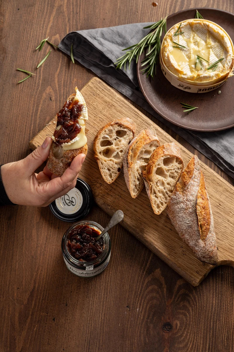 Bread with camembert cheese and Boddington's Red Onion Relish