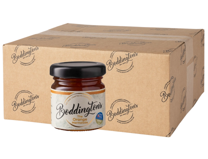 48g Mini Jar of Boddington's Orange Marmalade with a cardboard box in the background