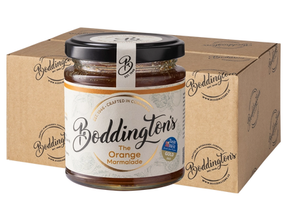 227g Jar of Boddington's Orange Marmalade with packaging in the background