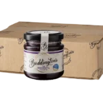 Boddington's Blackberry Conserve 113g glass jar product image with box in the background.