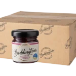 Boddington's Raspberry Conserve 48g glass jar product image with box in the background.