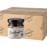 Boddington's Red Onion Relish 48g glass jar product image with box in the background.