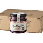 Boddington's Strawberry Conserve 113g glass jar product image with box in the background.