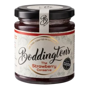 Boddington's Strawberry Conserve 227g glass jar product image with no background.